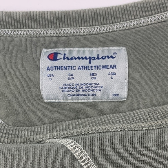 Champion Topstitch Crew Neck Sweatshirt - Olive Green, Size Small - Picture 9 of 9